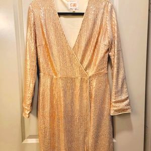 Gianni Bini Gold Sequin Long Sleeve Cocktail Dress